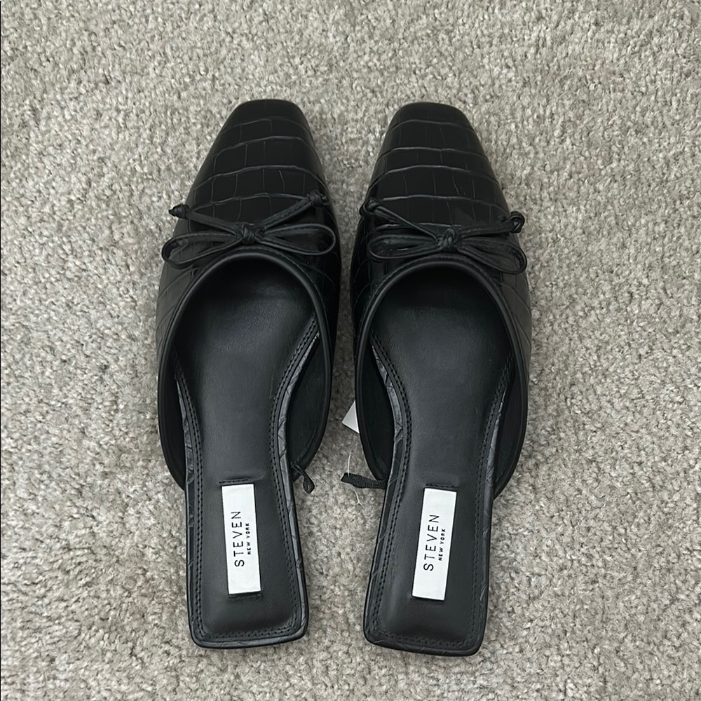 Steven NY Black Croc-Embossed Women's Mules